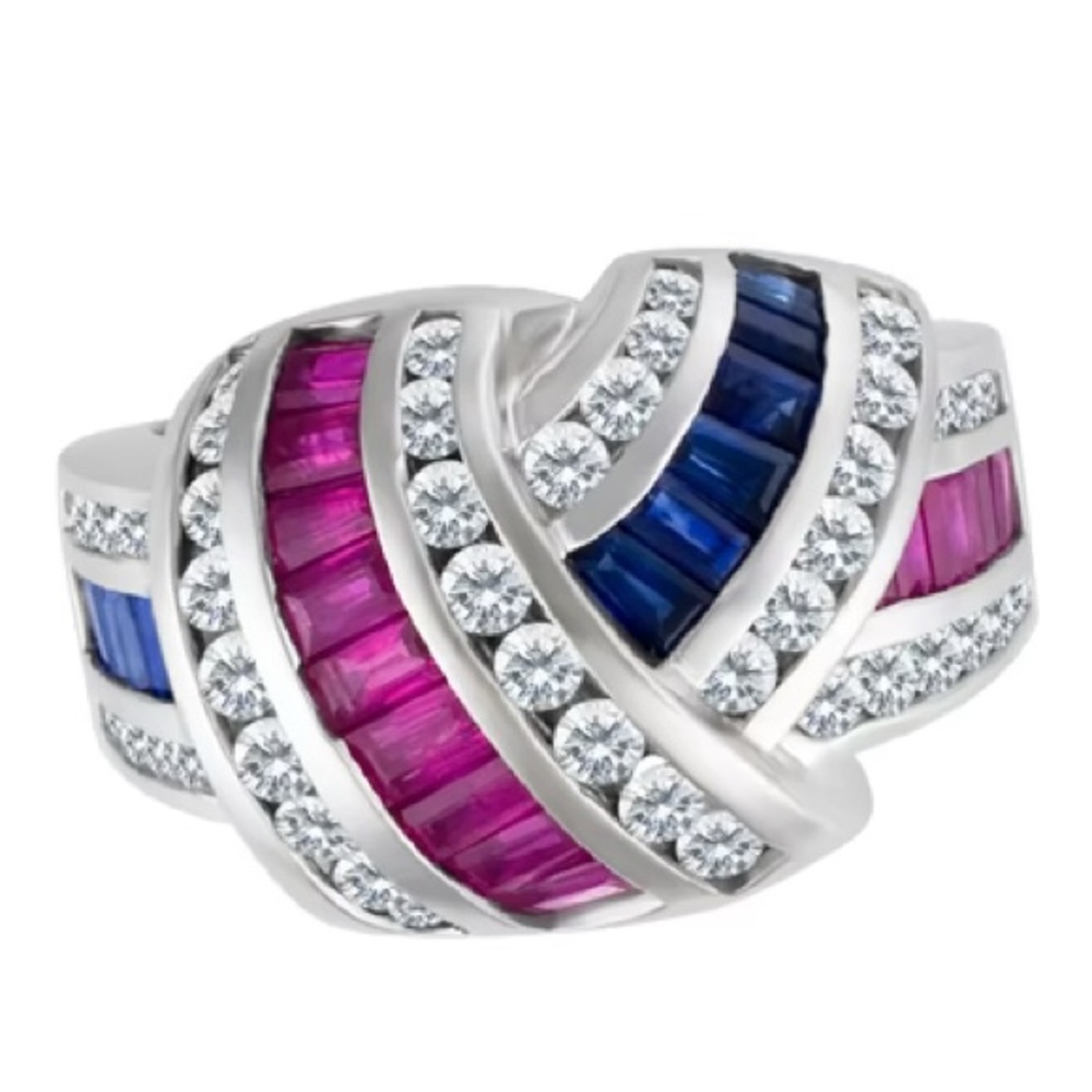 Twisted ruby, sapphire & diamond ring - Picture 1 of 13